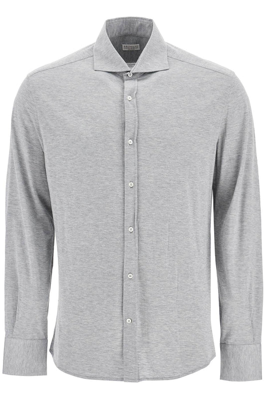 Silk And Cotton Jersey Shirt  - Grigio