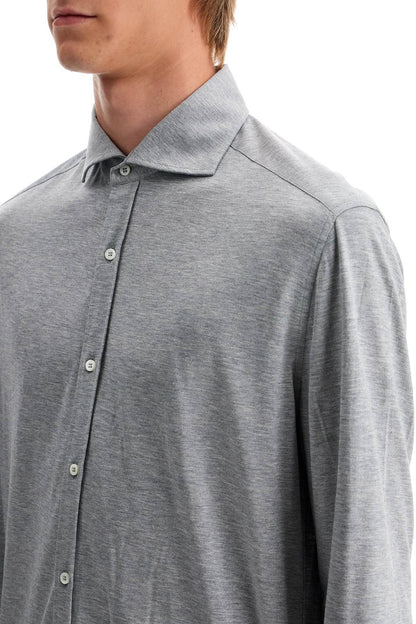 Silk And Cotton Jersey Shirt  - Grigio