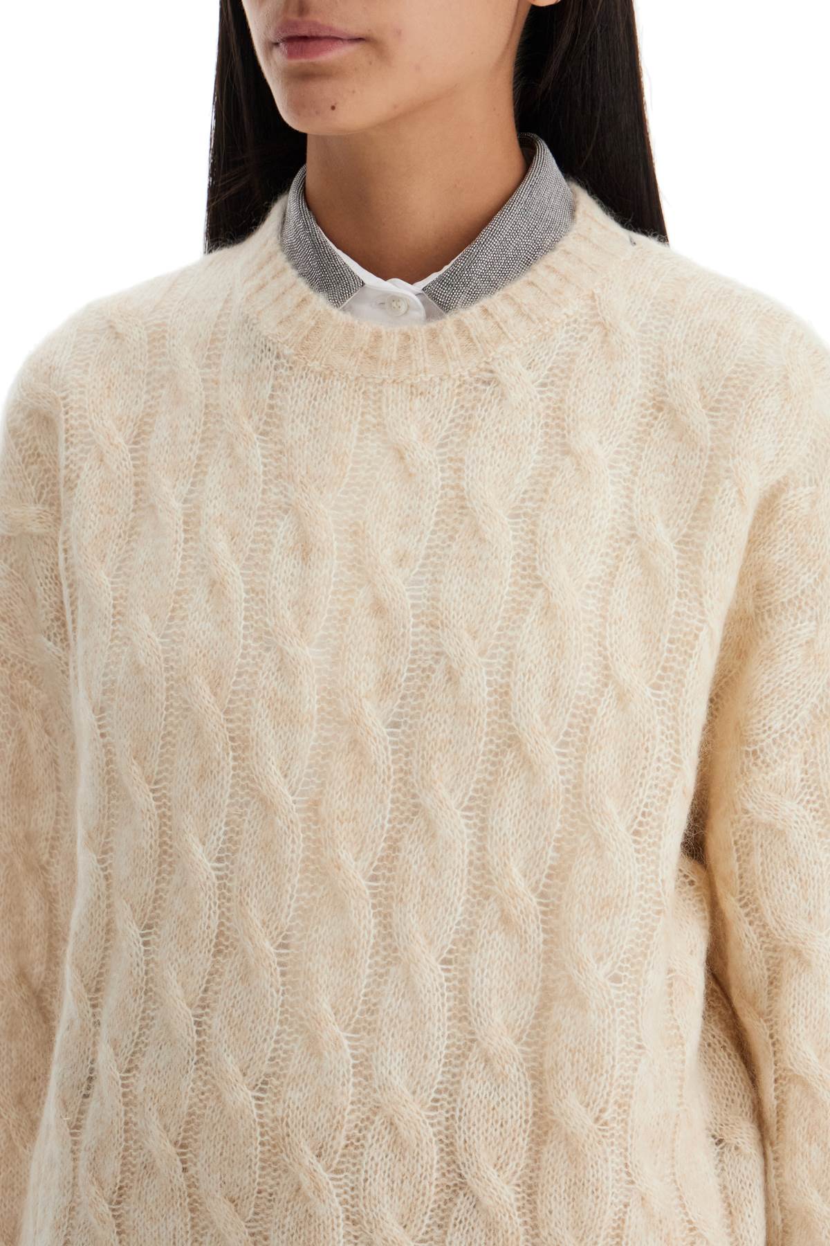 Knitted Wool And Mohair Cable-k  - Beige