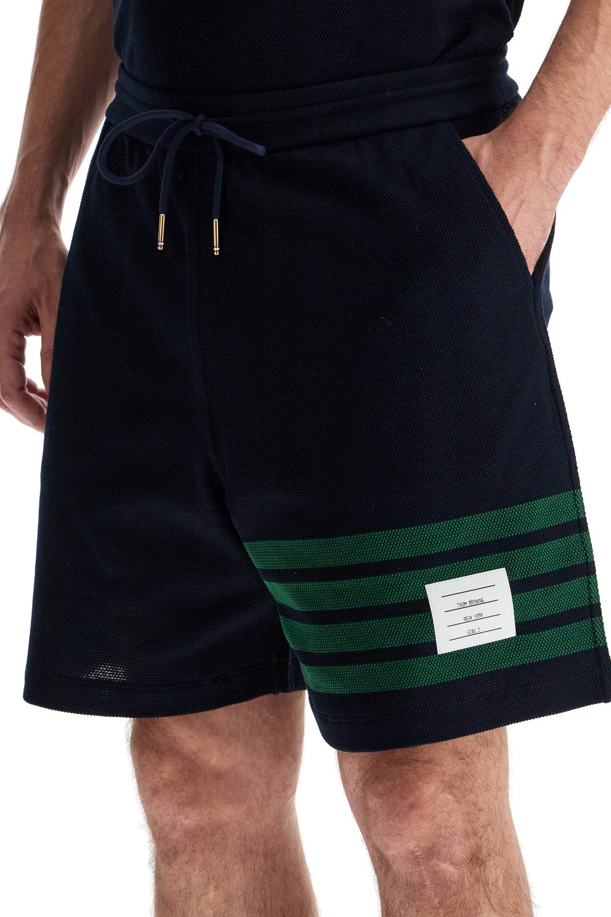 4-bar Cotton Bermuda Shorts  - Blue