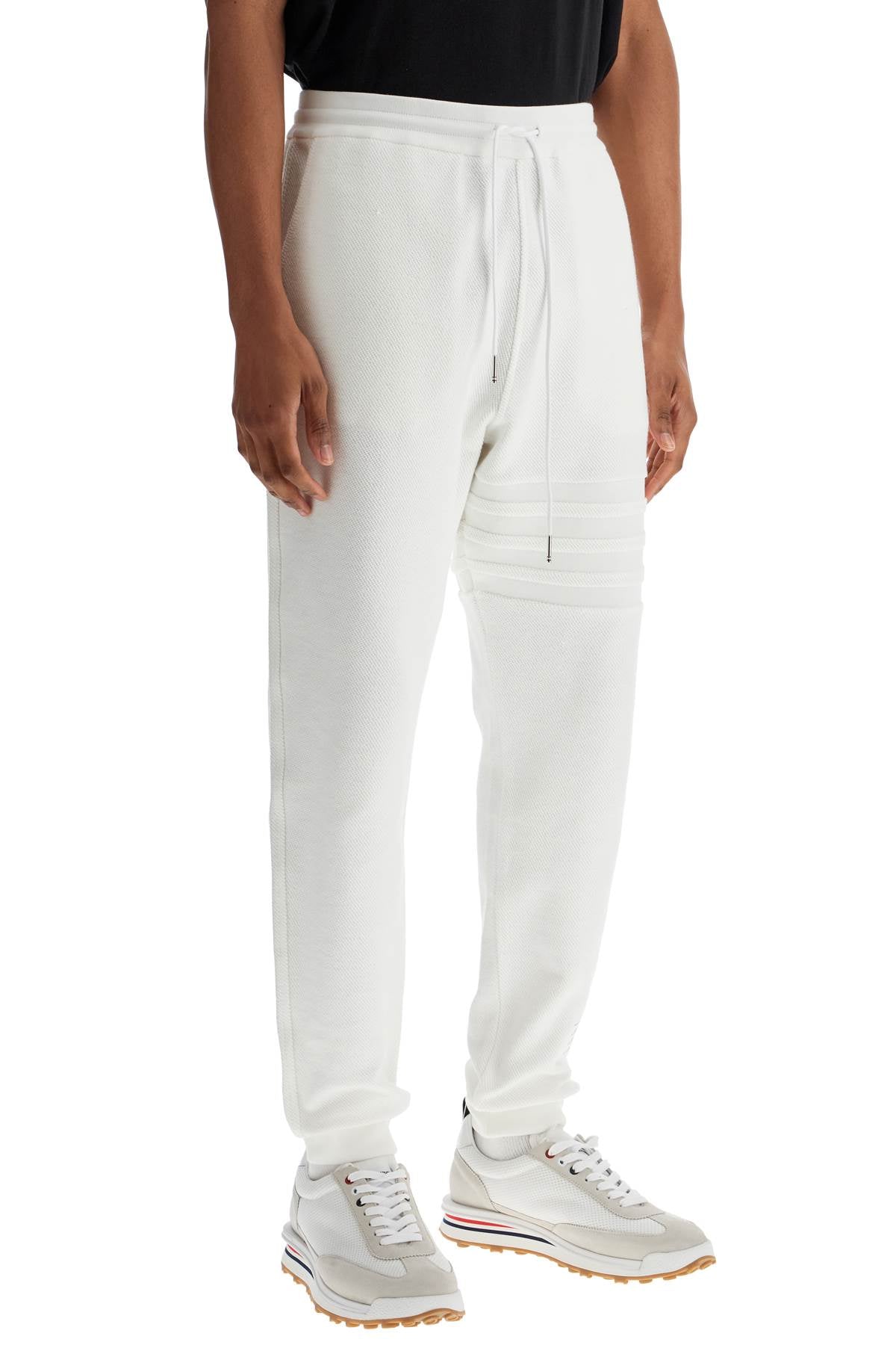 White Cotton Sweatpants With 4 Stripes  - White