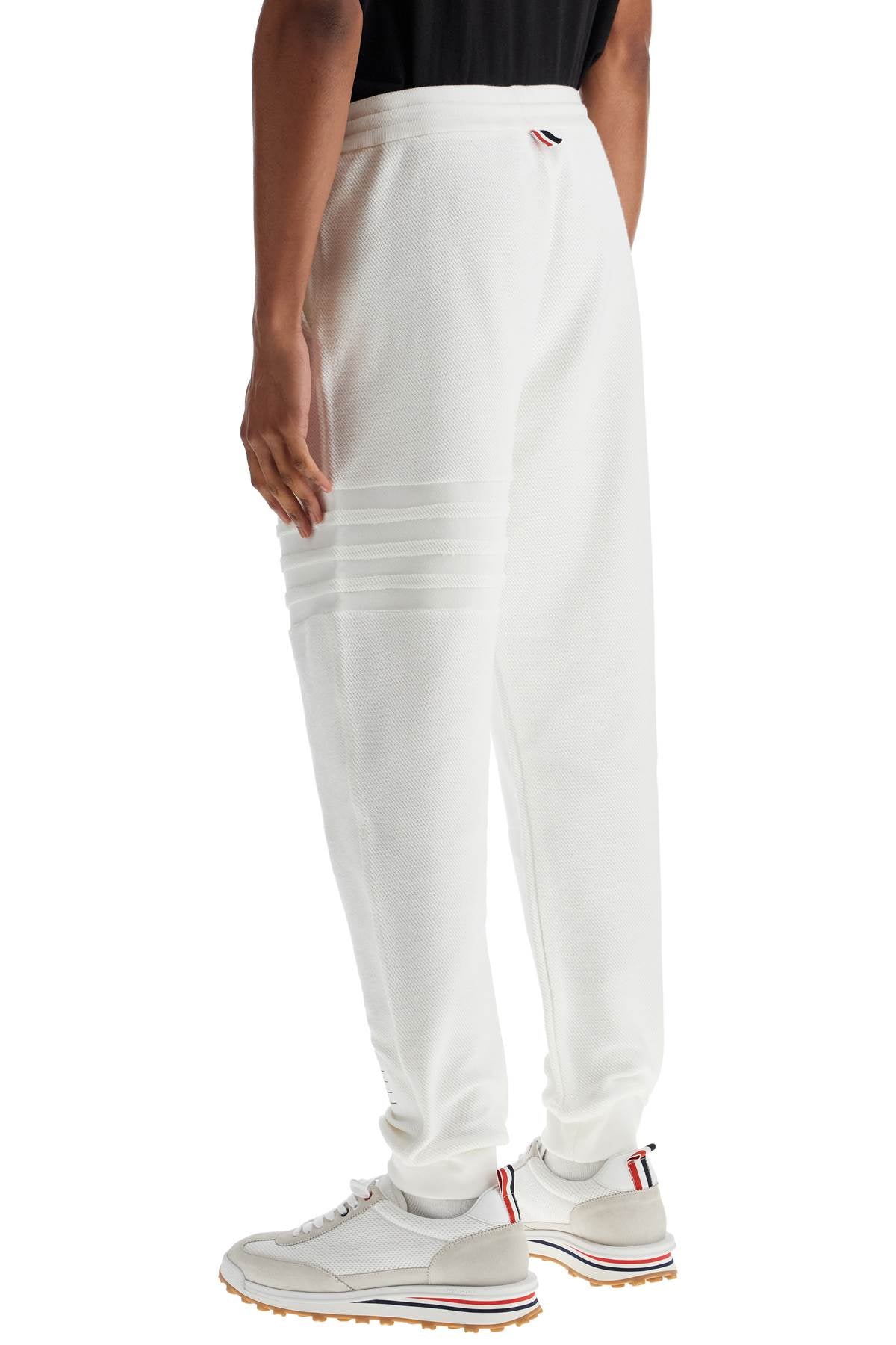 White Cotton Sweatpants With 4 Stripes  - White