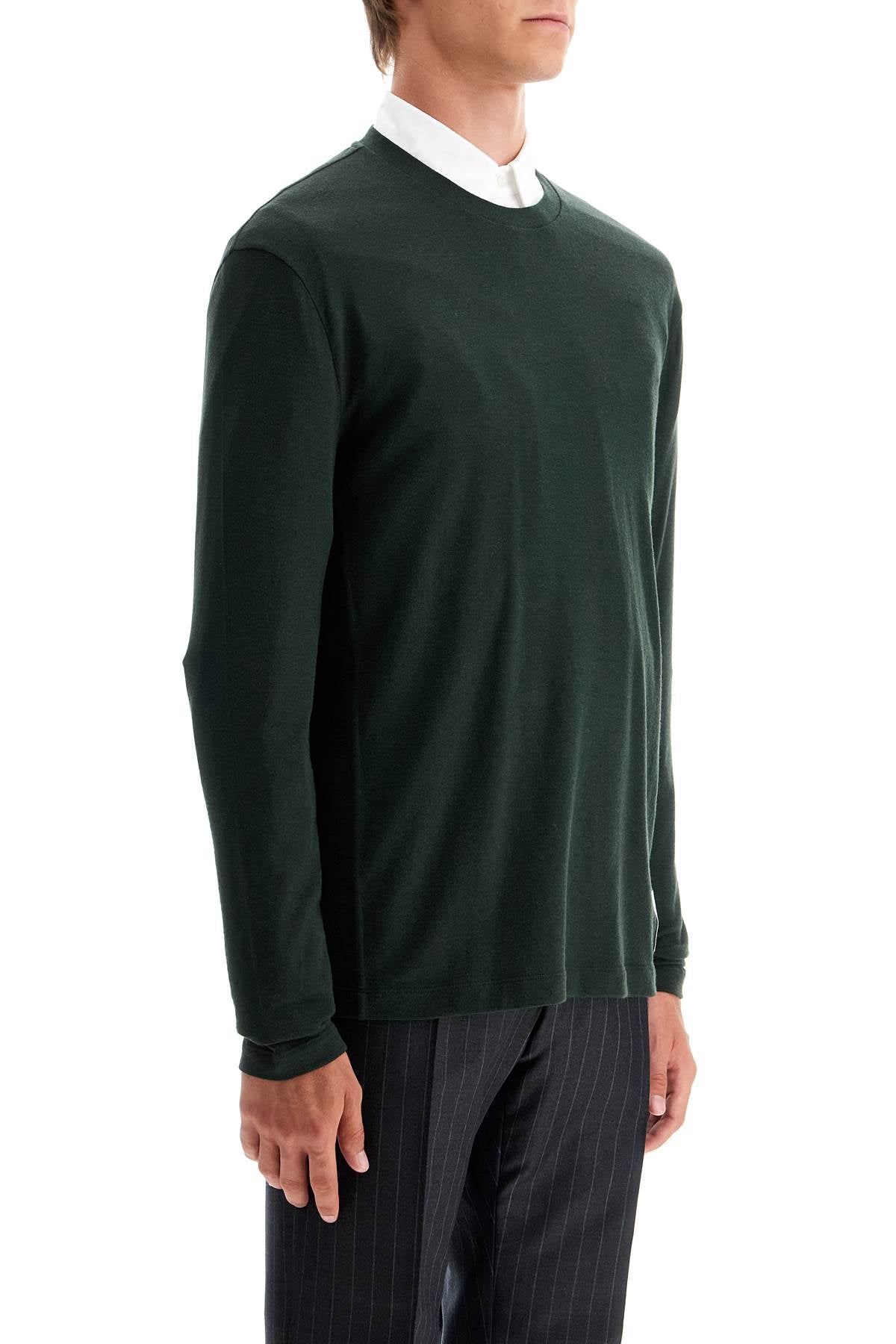 Long-sleeved Wool Jersey T-shirt For Men  - Green