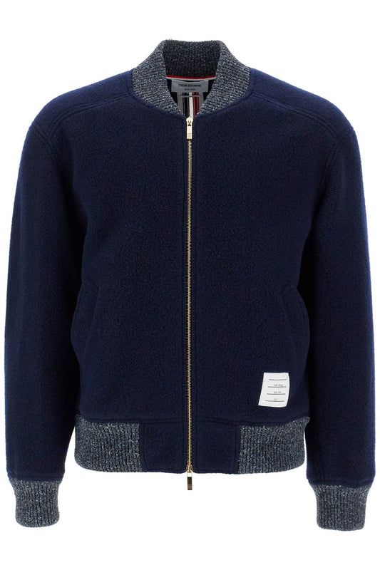 Woolen Fleece Bomber Jacket  - Blue