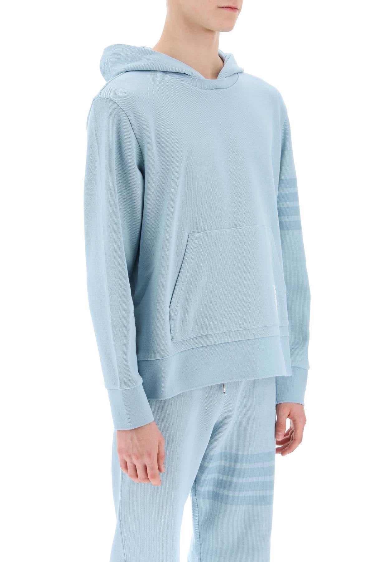 4-bar Hoodie In Cotton Knit  - Light Blue