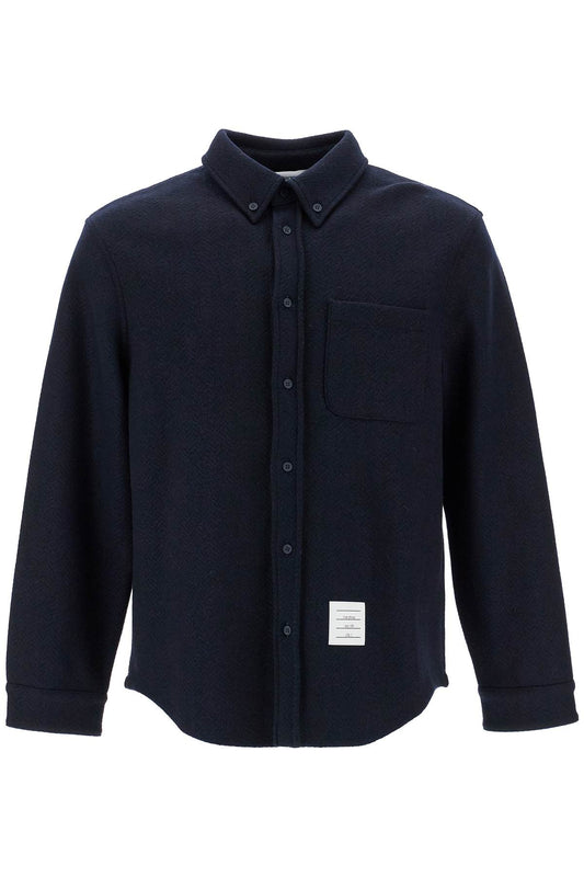 Herringbone Wool Blend Overshirt  - Blue