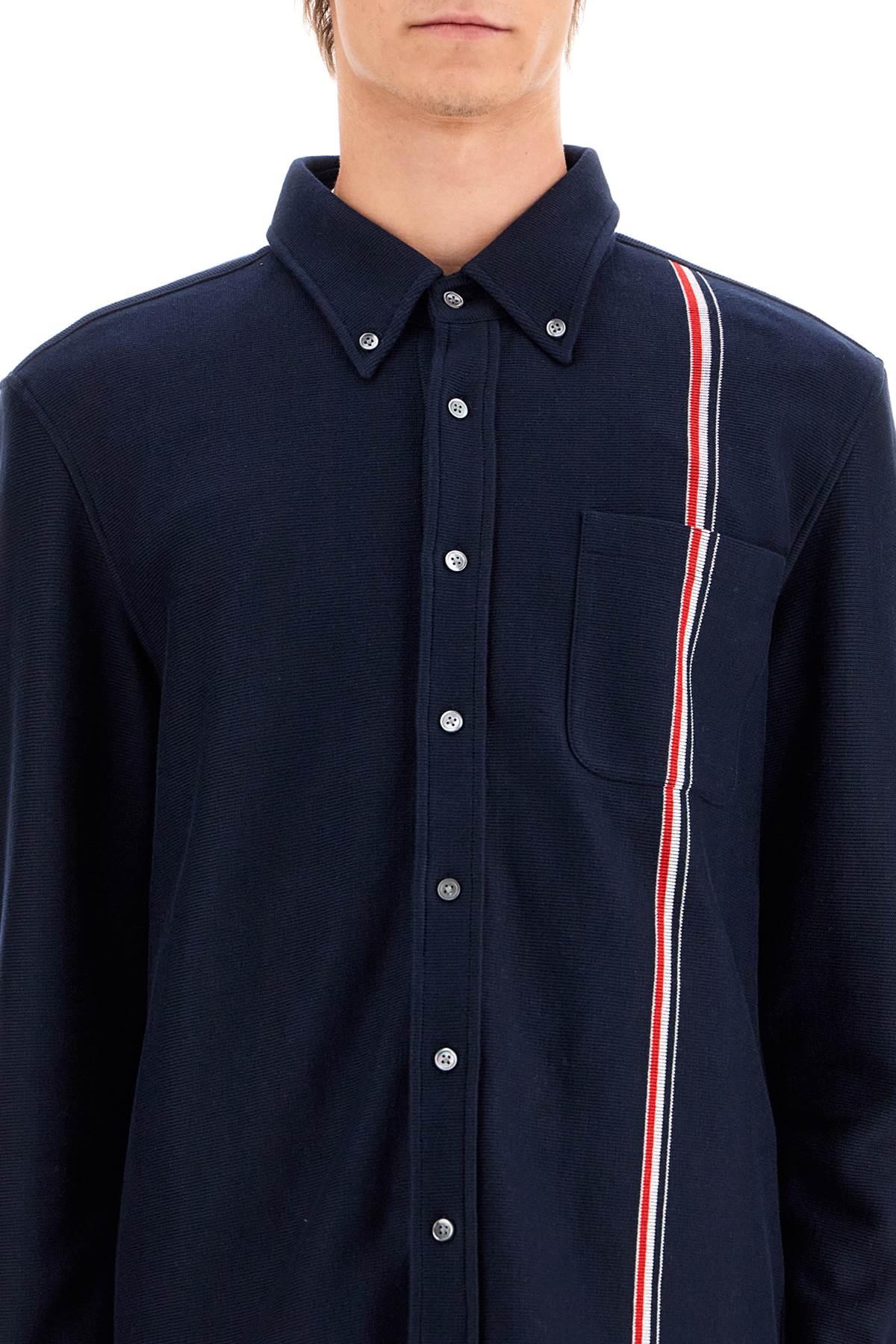 "button-down Overshirt In Knit With Tricolor  - Blue