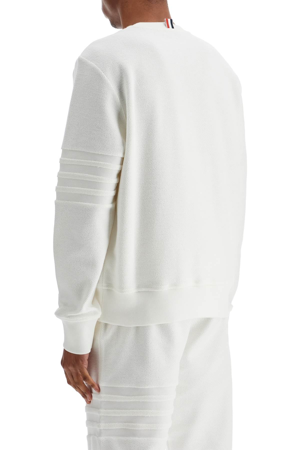 Thom Browne White Cotton Four Bar Crewneck Sweatshirt  - White