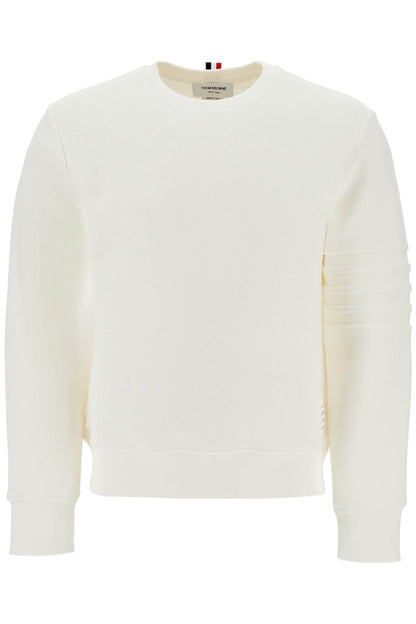 Thom Browne White Cotton Four Bar Crewneck Sweatshirt  - White