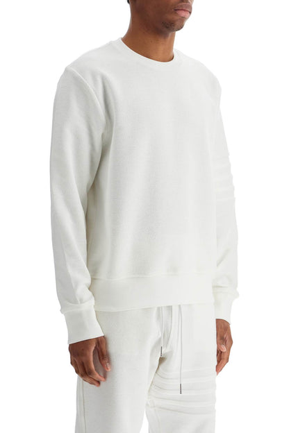 Thom Browne White Cotton Four Bar Crewneck Sweatshirt  - White