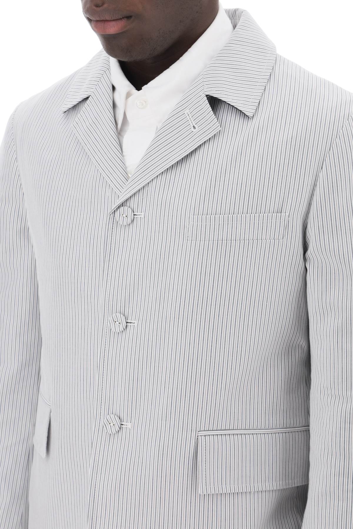 Striped Deconstructed Jacket  - White