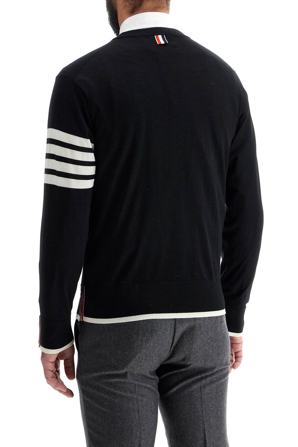 4-bar Wool Jersey Pullover Sweater  - Black