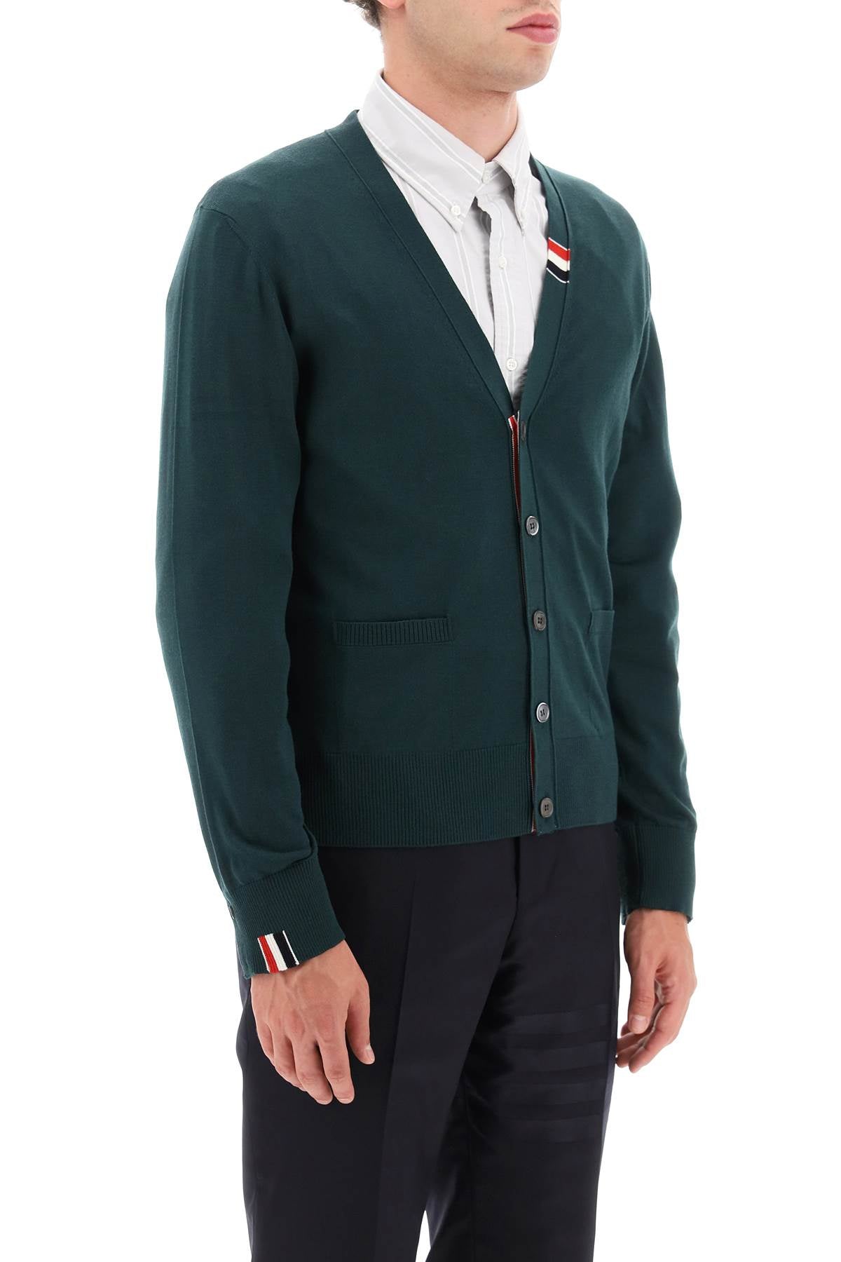 Merino Wool V-neck Cardigan  - Verde