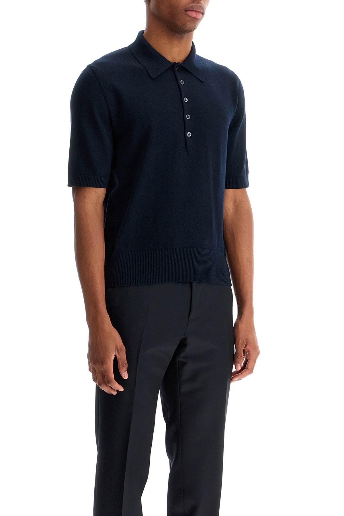 4-bar Knit Polo Shirt  - Blue