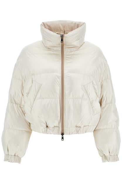 'sparkling Canvas Down Jacket With Mon  - Neutro