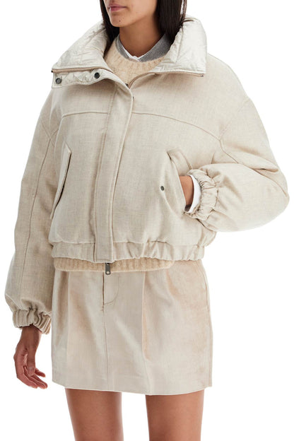 'sparkling Canvas Down Jacket With Mon  - Neutro