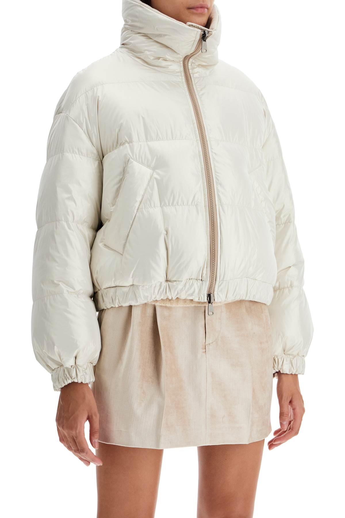 'sparkling Canvas Down Jacket With Mon  - Neutro