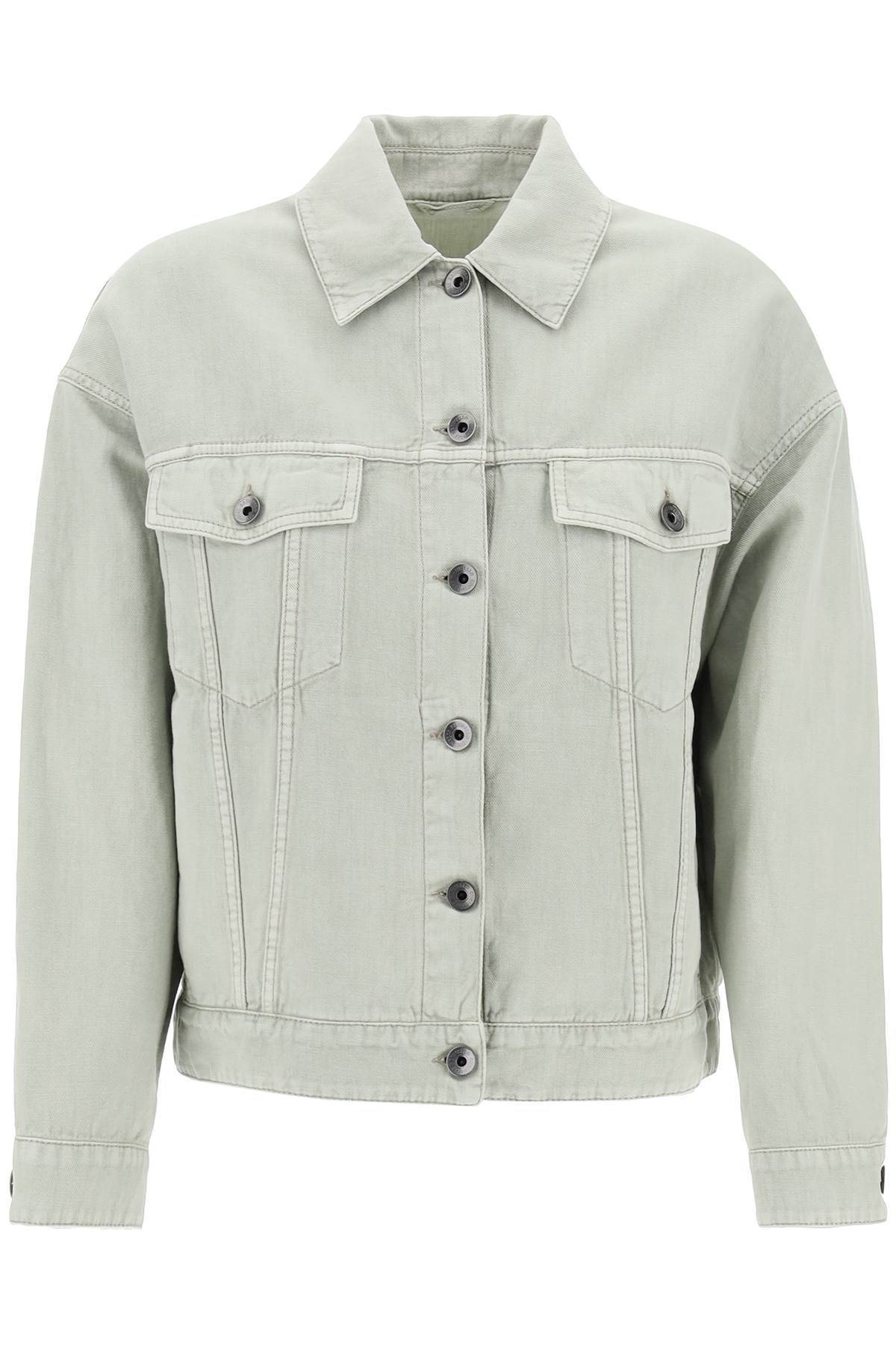 Cotton And Linen Cover Trucker Jacket  - Green