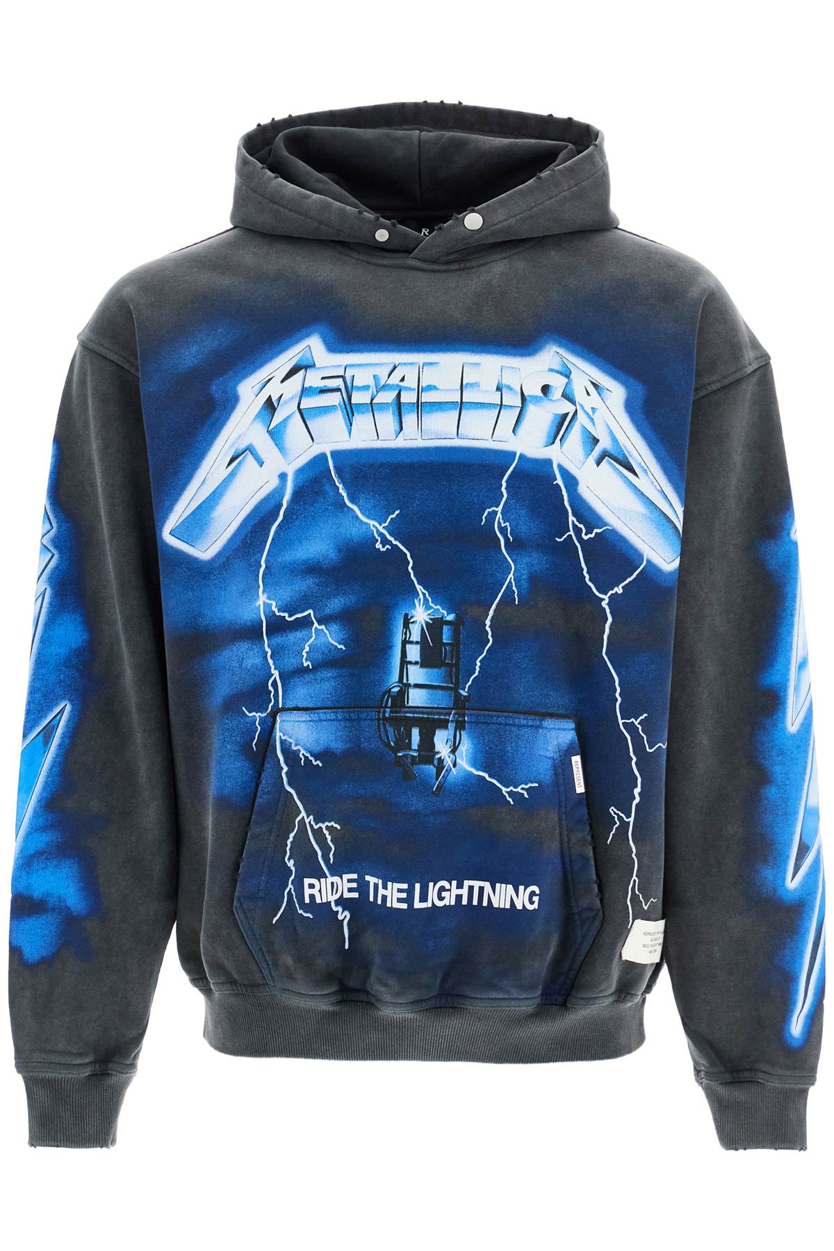 Vintage Gray Cotton Hoodie Metallica Ride The Lightning  - Grey