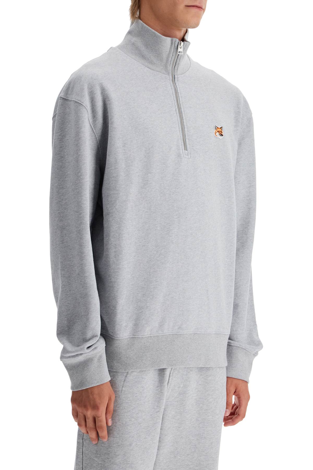 'half-zip Sweatshirt With Fox Head  - Grey