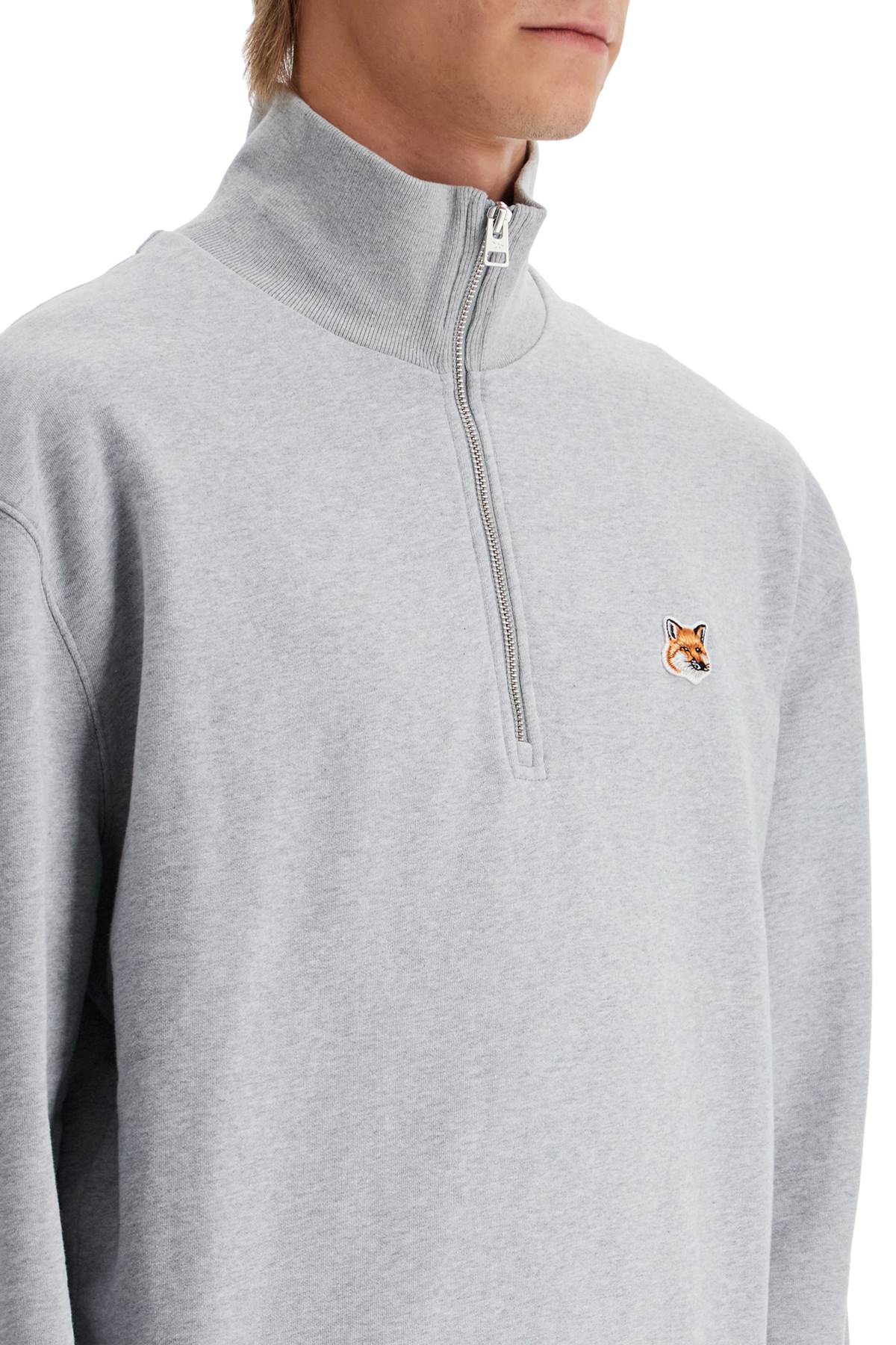 'half-zip Sweatshirt With Fox Head  - Grey