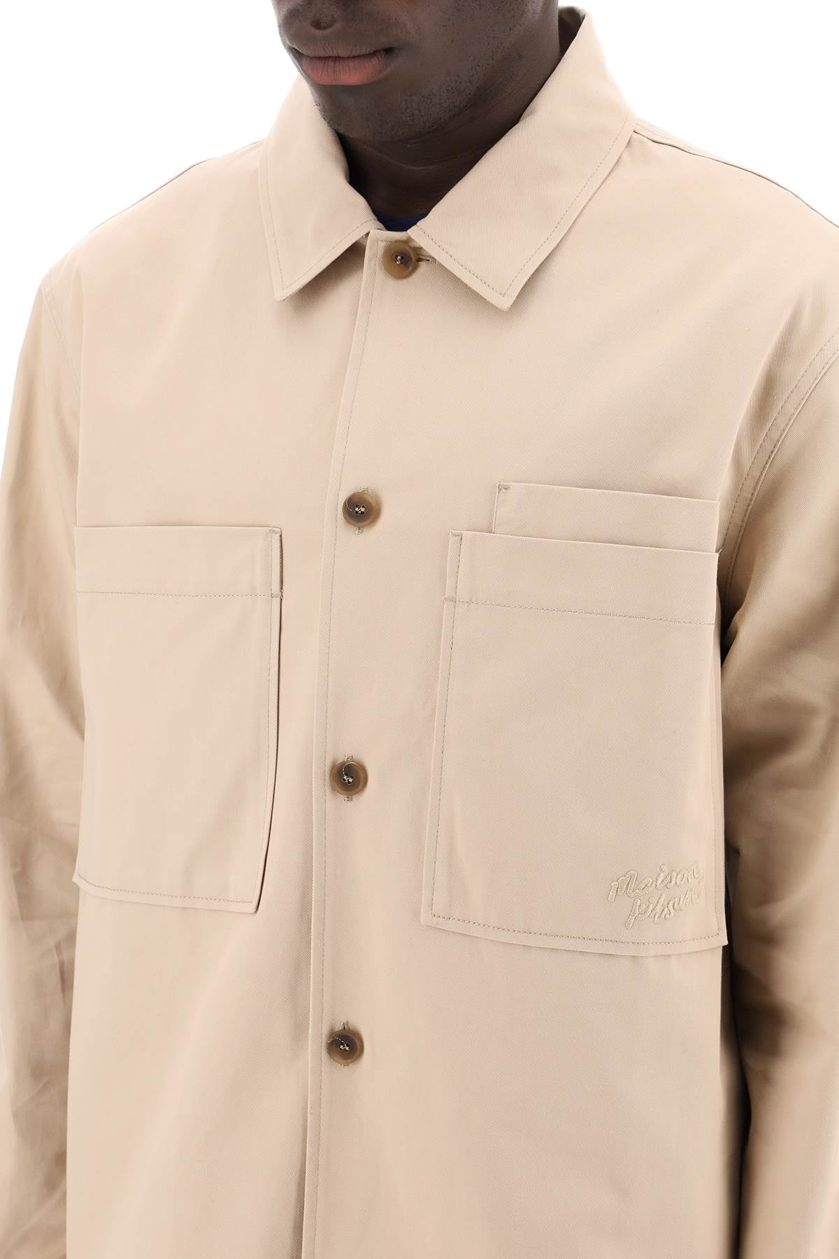 Cotton Gabardine Overshirt  - Beige