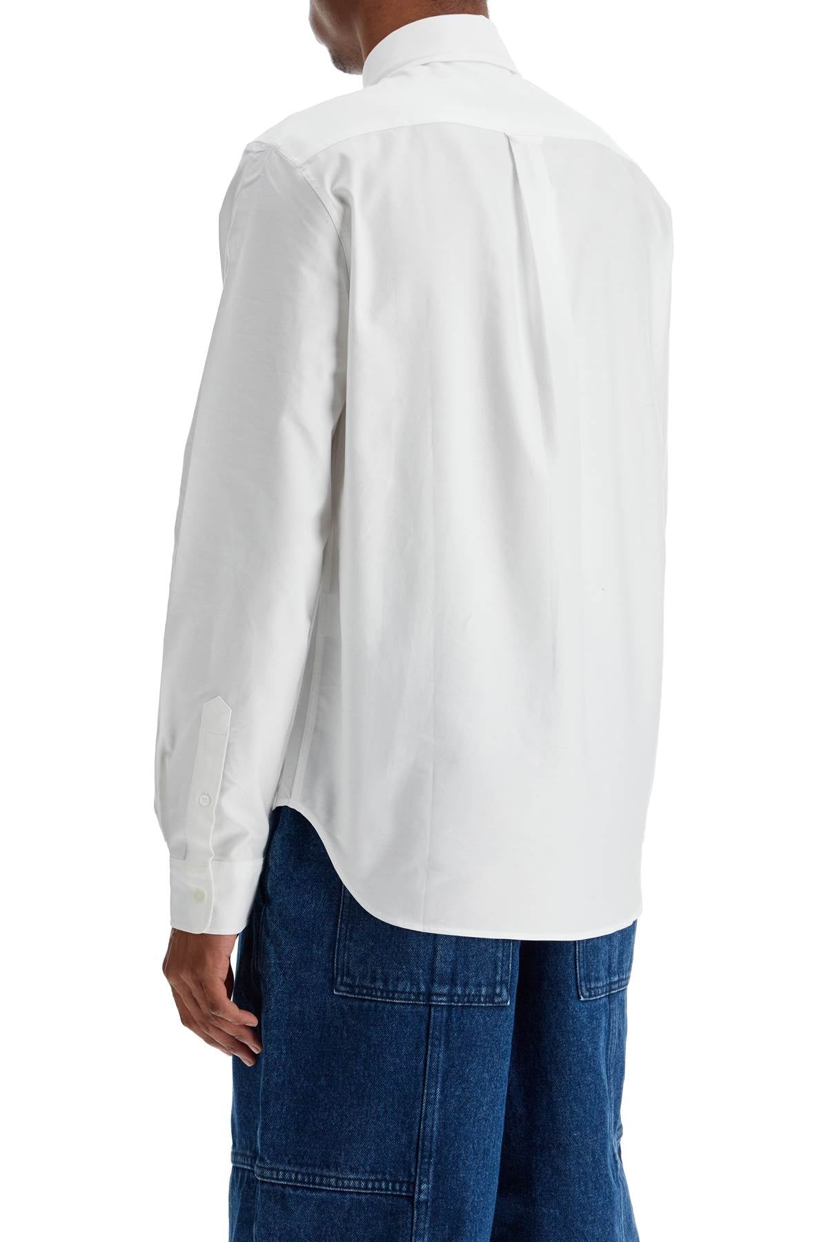 Men's White Cotton Shirt With Fox Embroidery  - White