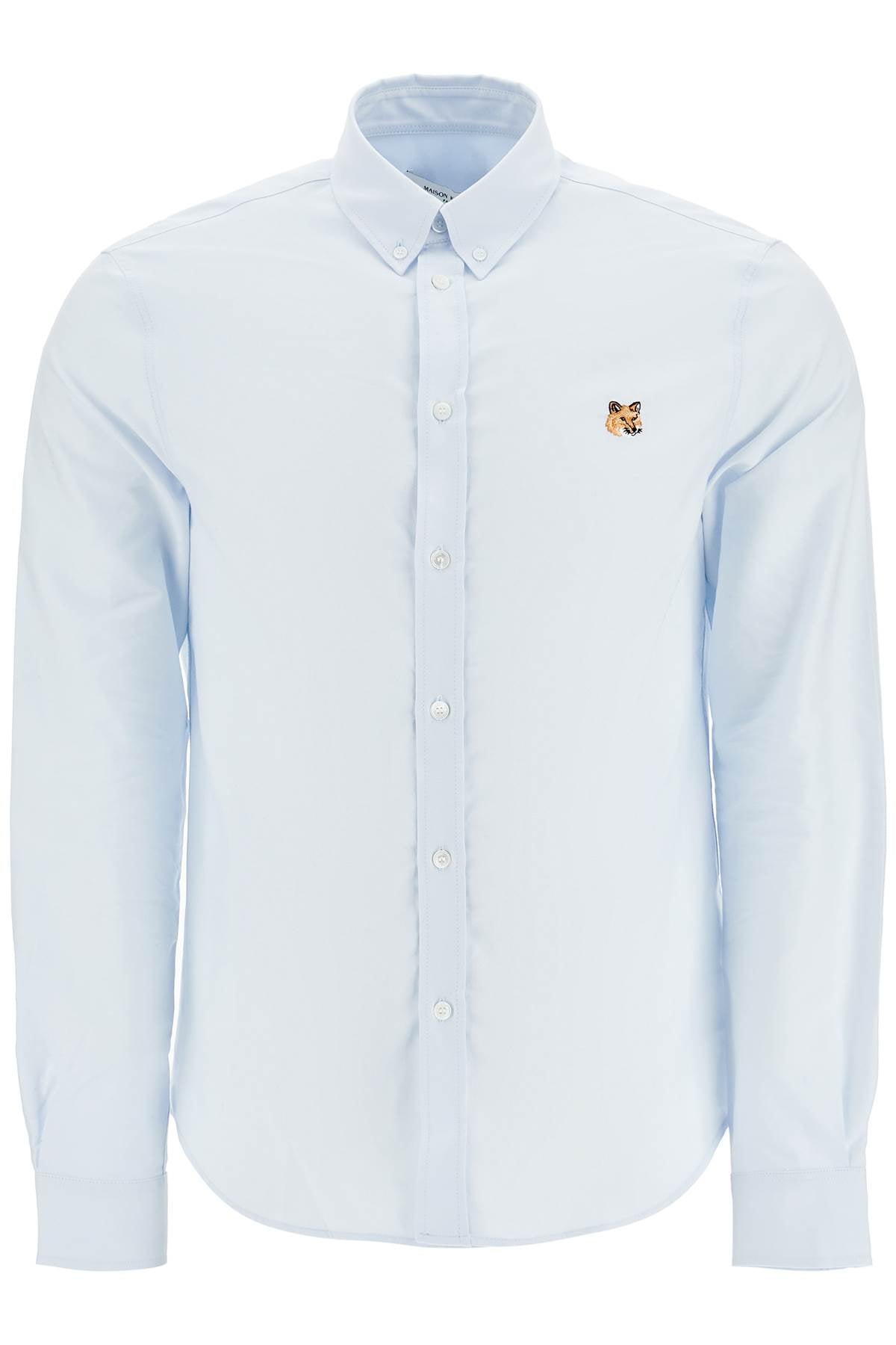 Light Blue Cotton Shirt With Mini Fox Embroidery  - Blue