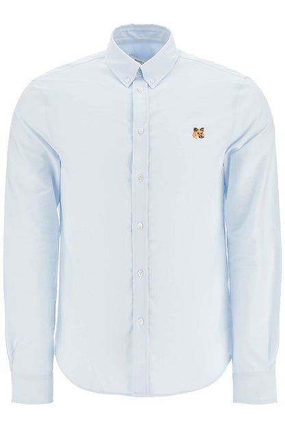 Light Blue Cotton Shirt With Mini Fox Embroidery  - Blue