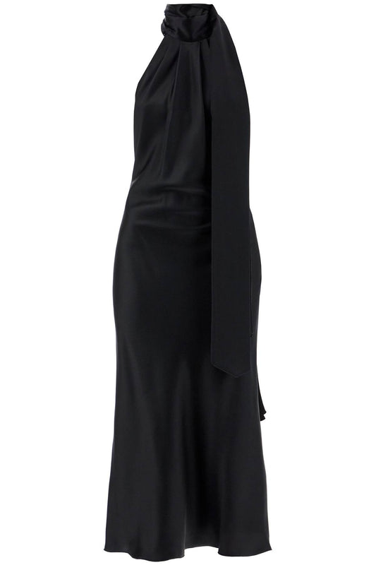 'moli' Silk Satin Midi Dress  - Black