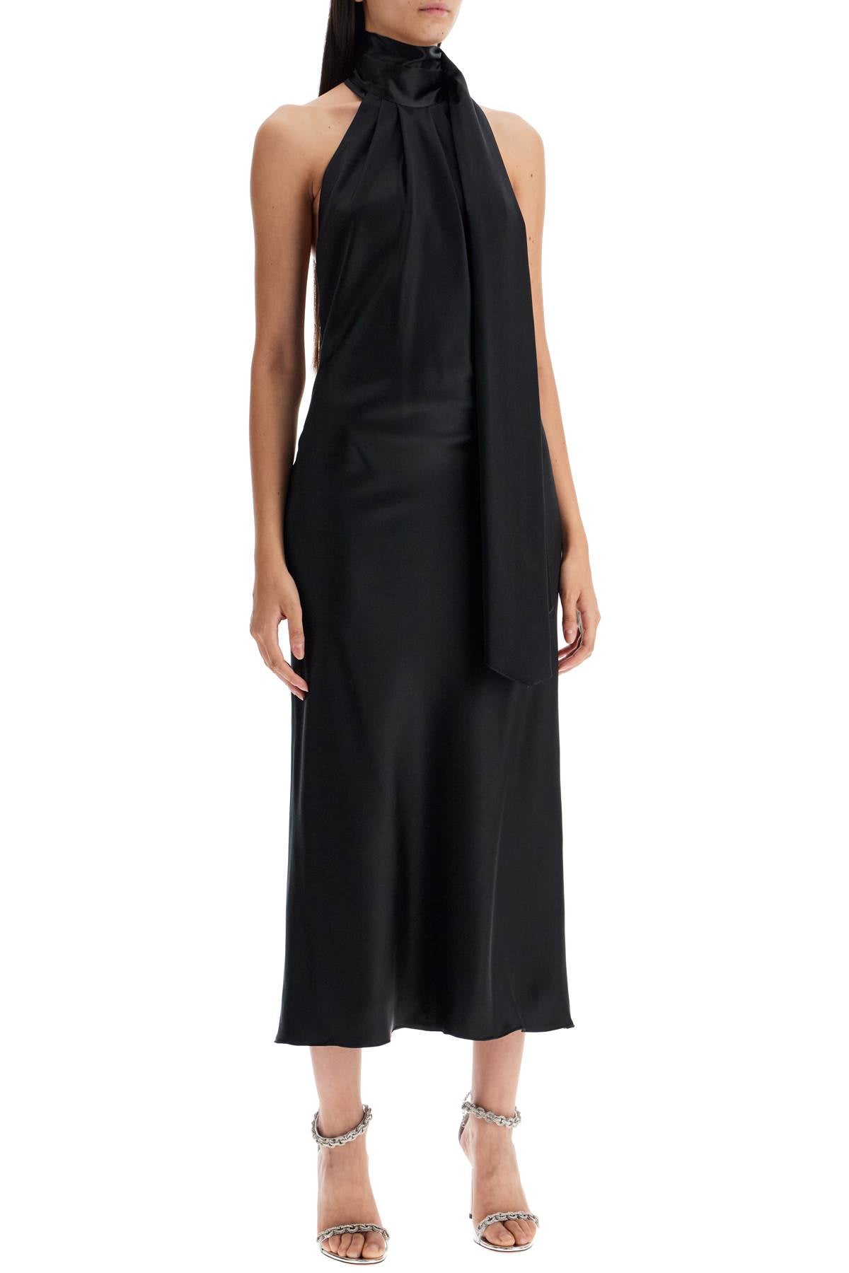 'moli' Silk Satin Midi Dress  - Black