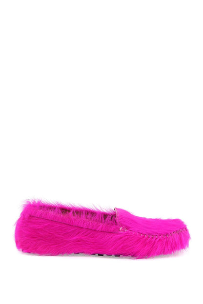 Long-haired Leather Moccasins In  - Fuchsia