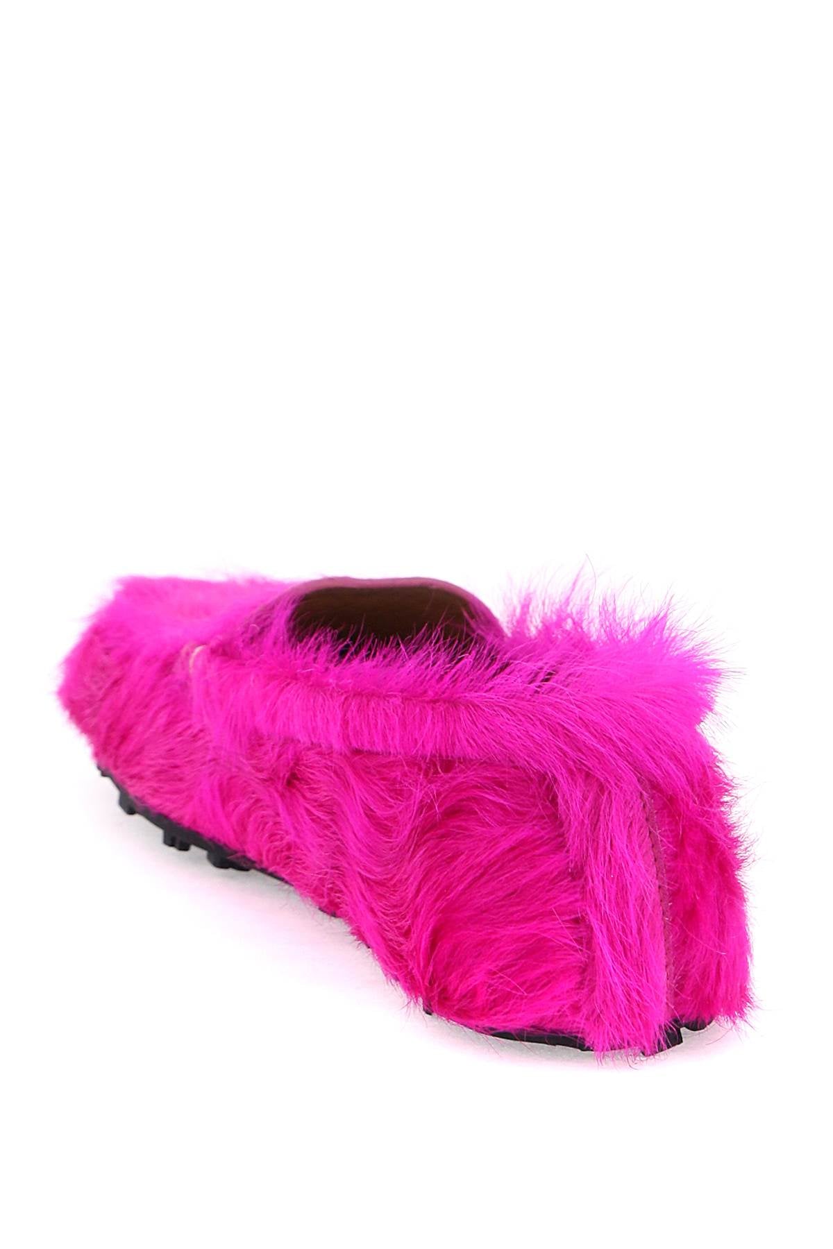 Long-haired Leather Moccasins In  - Fuchsia