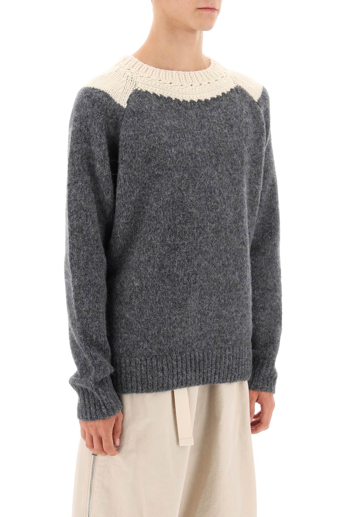 Two-tone Alpaca And Wool Sweater  - Bianco