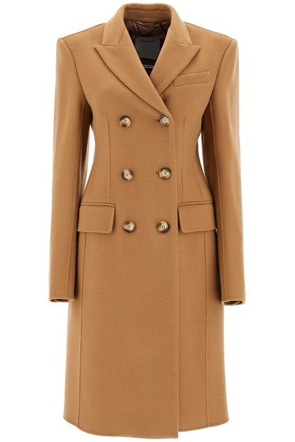 Double-breasted Virgin Wool Coat  - Brown