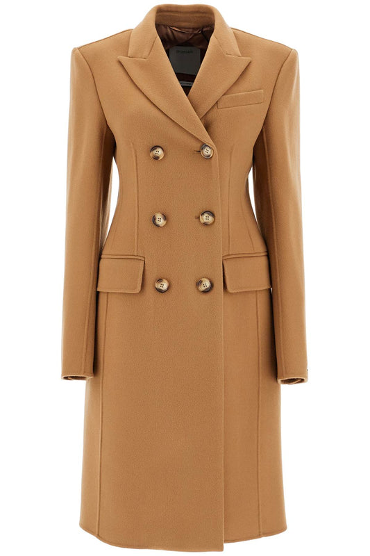 Double-breasted Virgin Wool Coat  - Brown