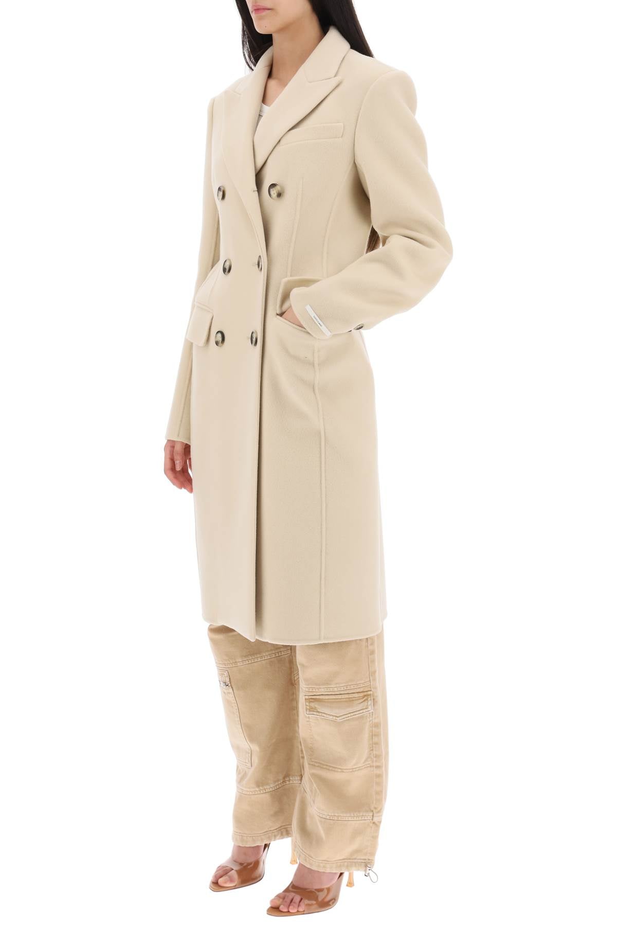 'morgana' Virgin Wool Double-breasted Coat  - Beige