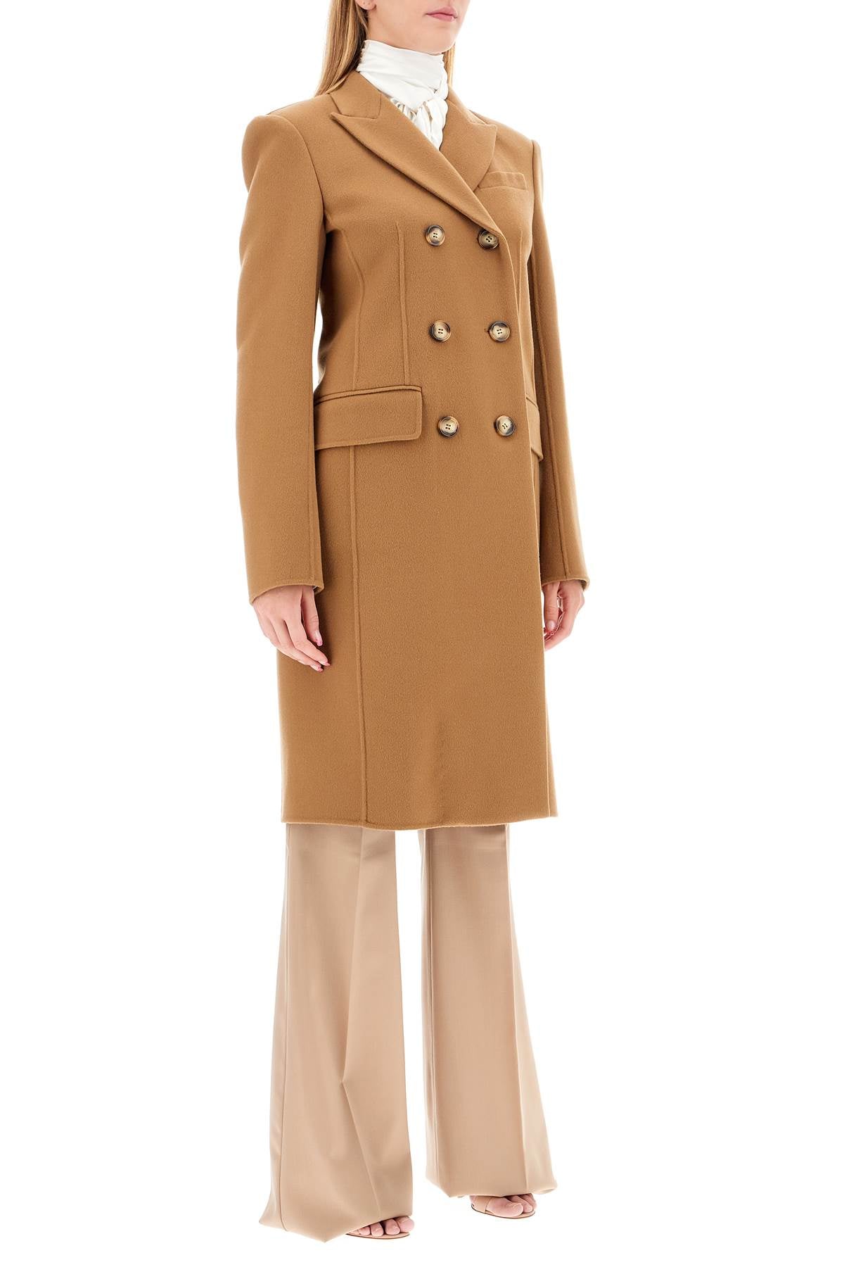 Double-breasted Virgin Wool Coat  - Brown