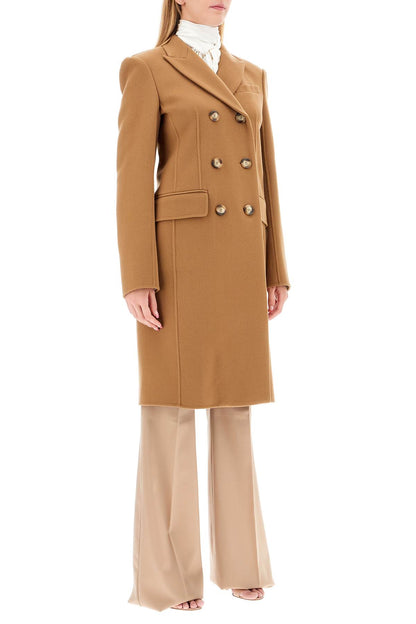 Double-breasted Virgin Wool Coat  - Brown