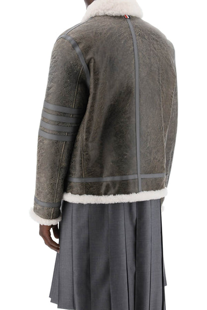 Shearling Cropped Montgomery Jacket  - Grey