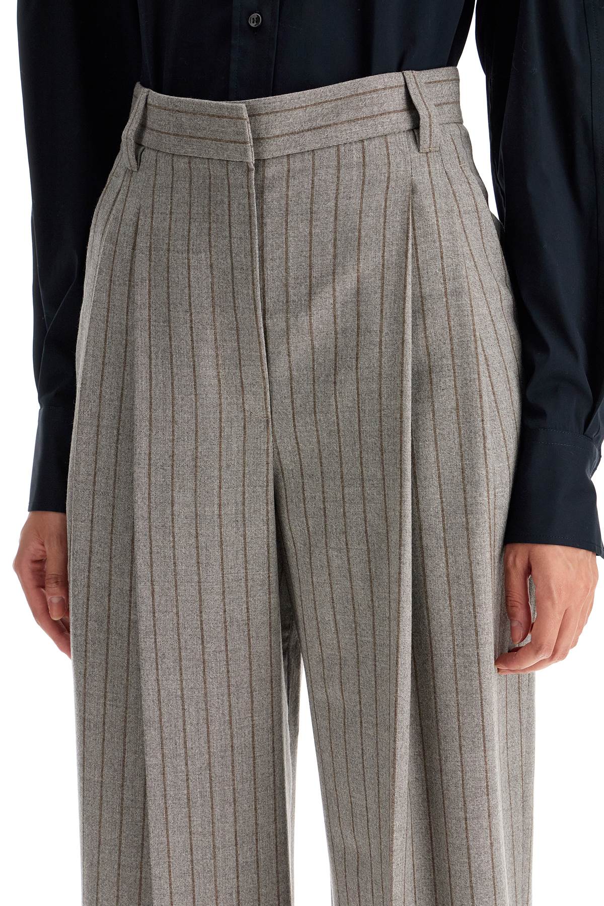 Wide Virgin Wool Pinstripe Trousers  - Grey