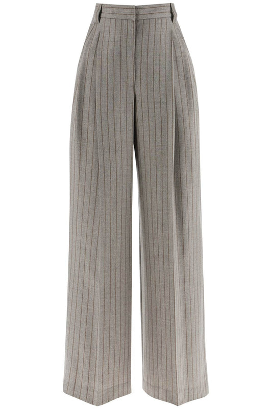 Wide Virgin Wool Pinstripe Trousers  - Grey