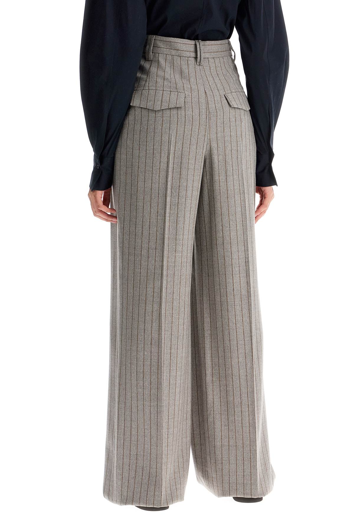 Wide Virgin Wool Pinstripe Trousers  - Grey