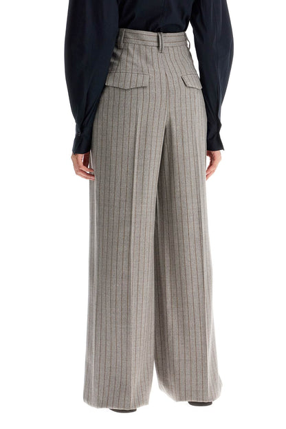 Wide Virgin Wool Pinstripe Trousers  - Grey