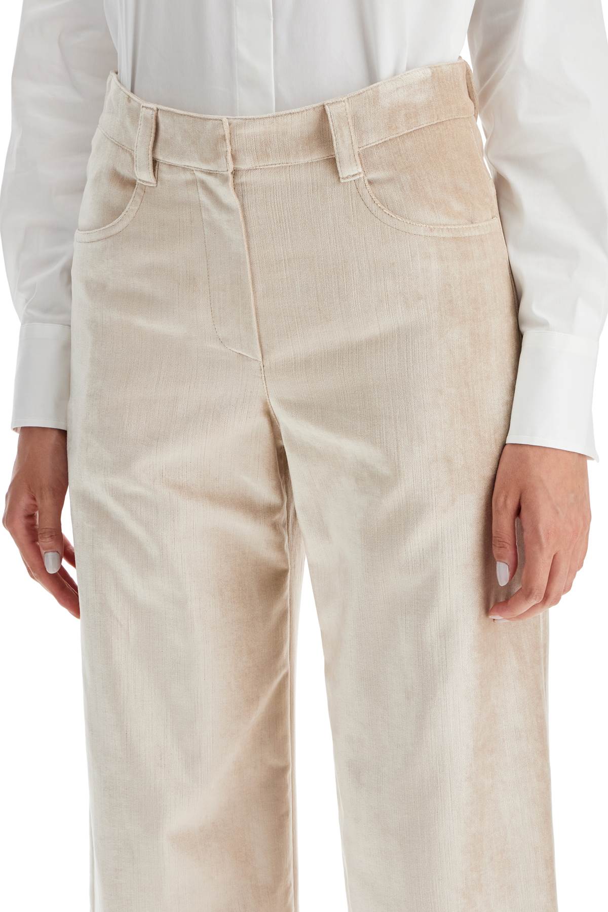 Velvet Pants For A Stylish Look.  - Beige