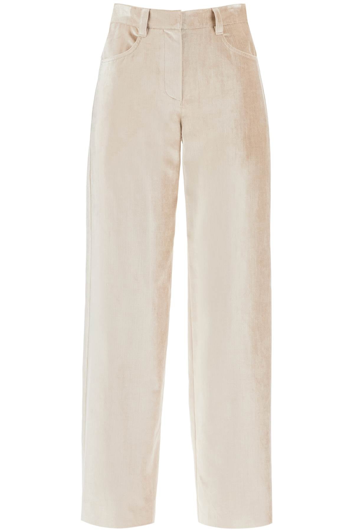 Velvet Pants For A Stylish Look.  - Beige