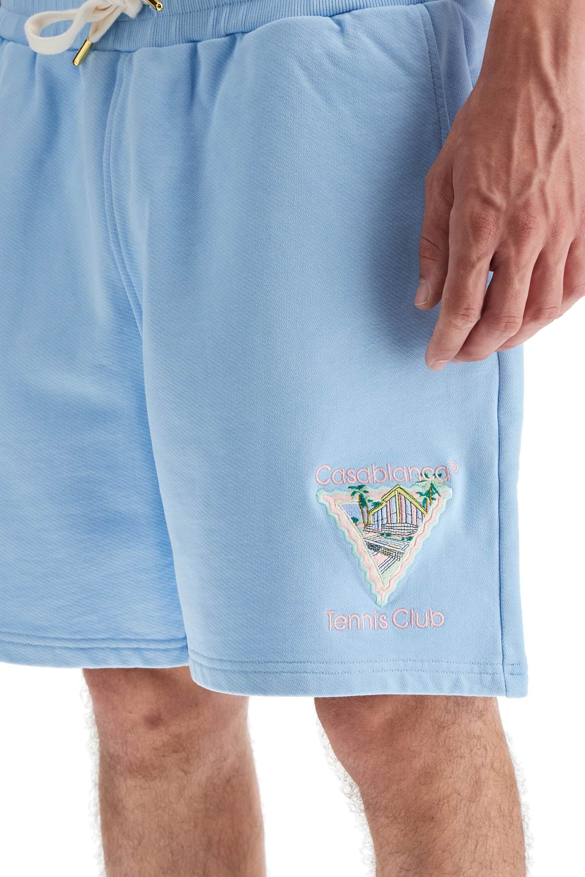 Organic Cotton Shorts With Embroidery  - Celeste