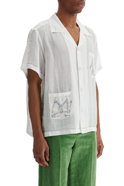 Embroidered Linen Shirt  - White