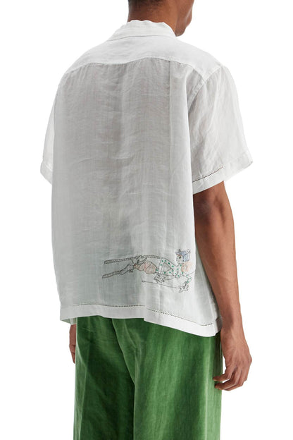 Embroidered Linen Shirt  - White