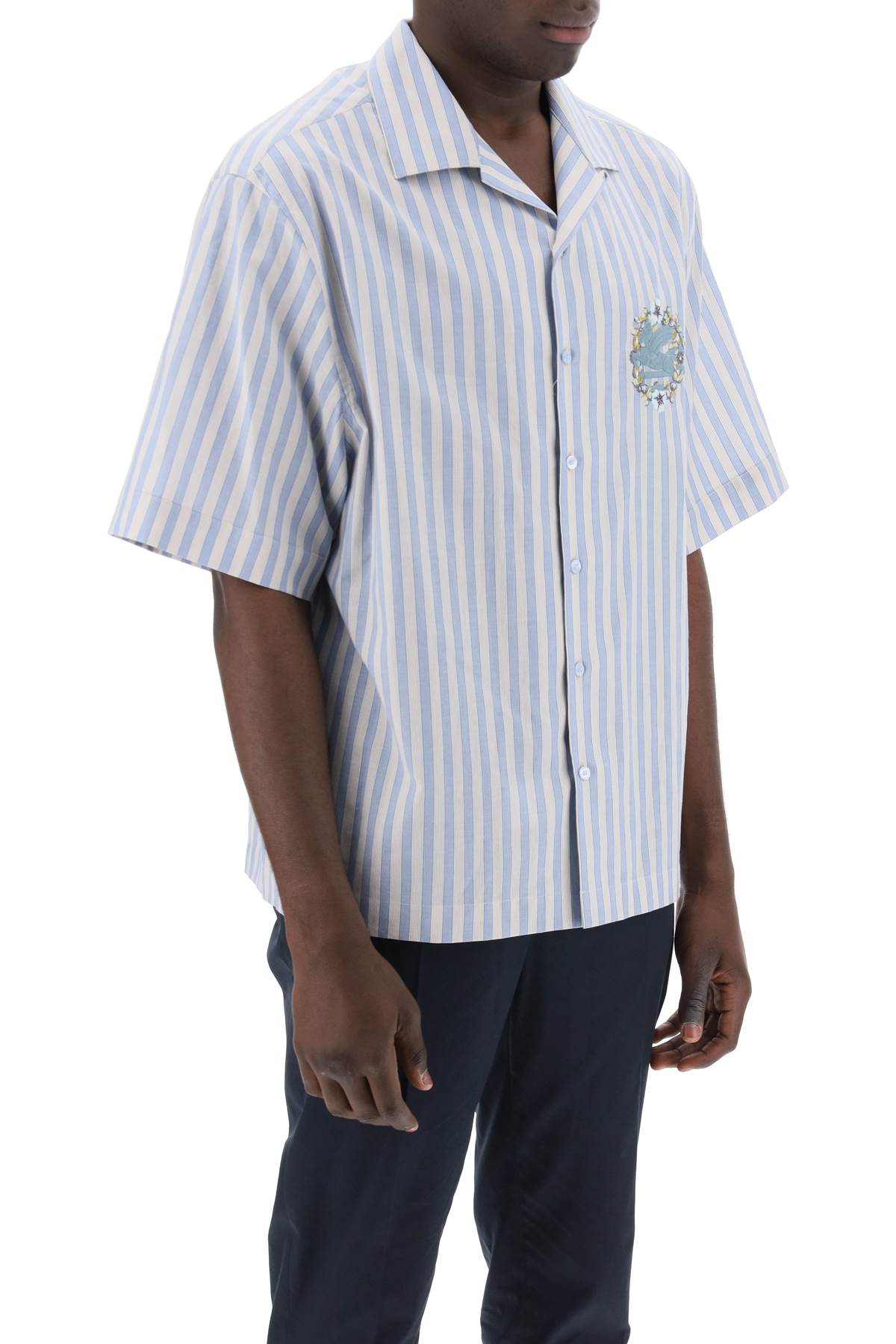 Pegasus Striped Bowling Shirt  - White